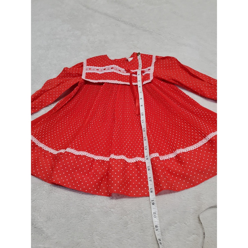 Vintage‎ Red White Polka Dot Formal 80s Pleated Dress Toddler Girl 3T Retro - Picture 6 of 8